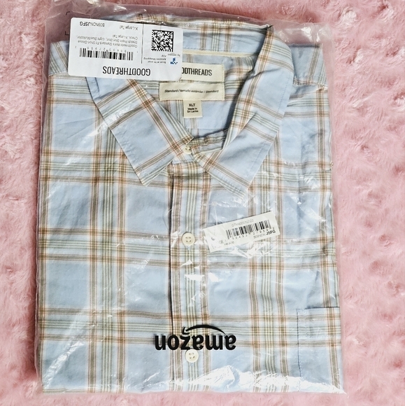 Goodthreads Light Blue Checked Short Sleeved Poplin Shirt Size XL Tall - Picture 5 of 7